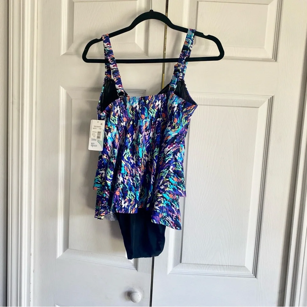 Swim Solutions Printed Tiered Fauxkini One-Piece‎ Swimsuit 8 - Picture 6 of 7